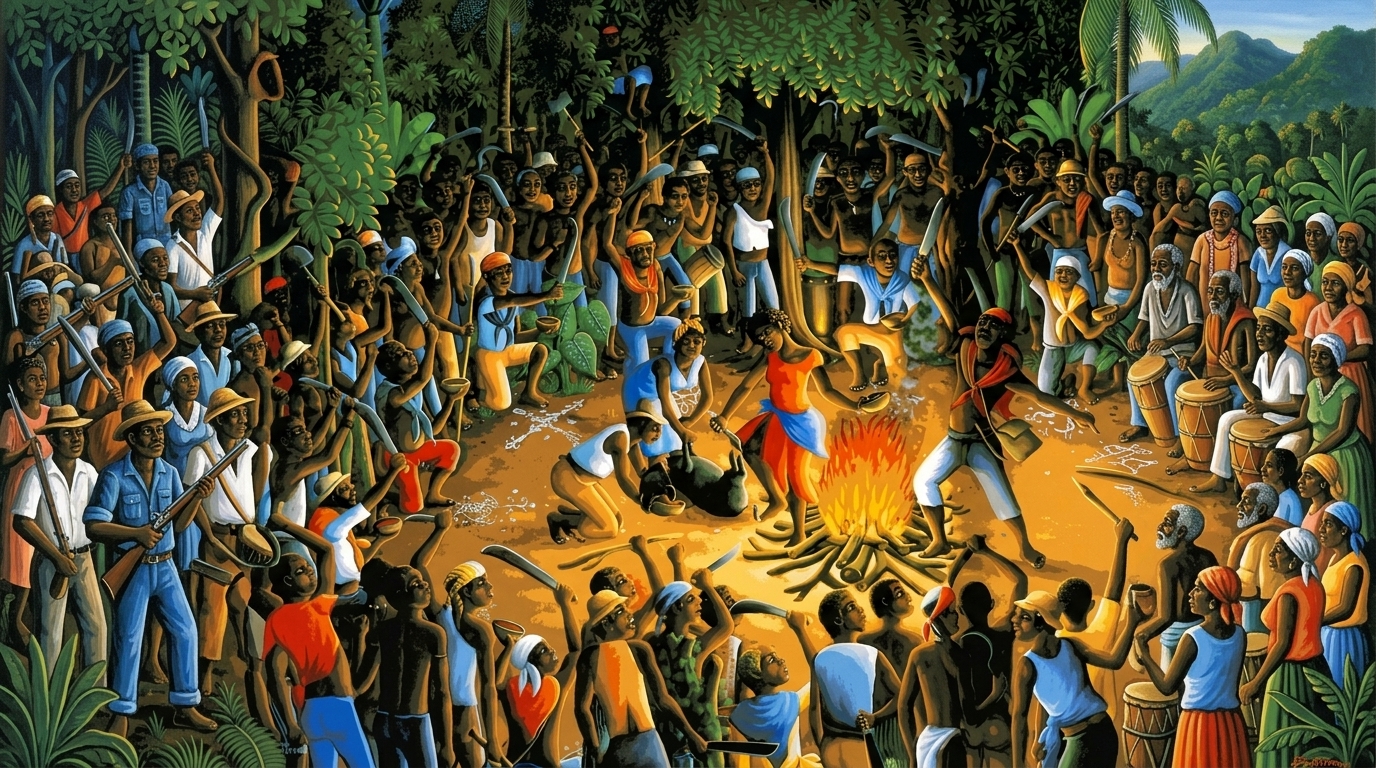 Rassemblement populaire commémorant Bwa Kayiman, tambours et flambeaux