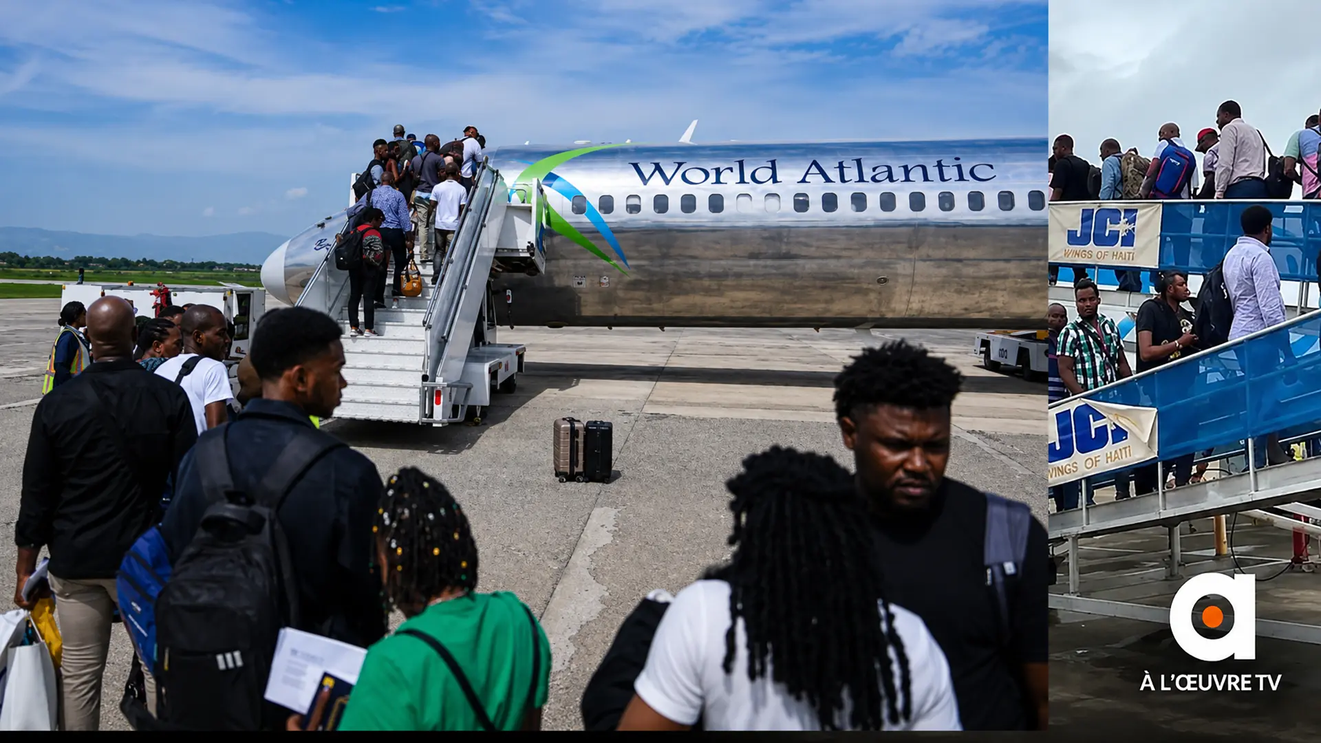 Embarquement de passagers haïtiens à bord d'un vol charter World Atlantic